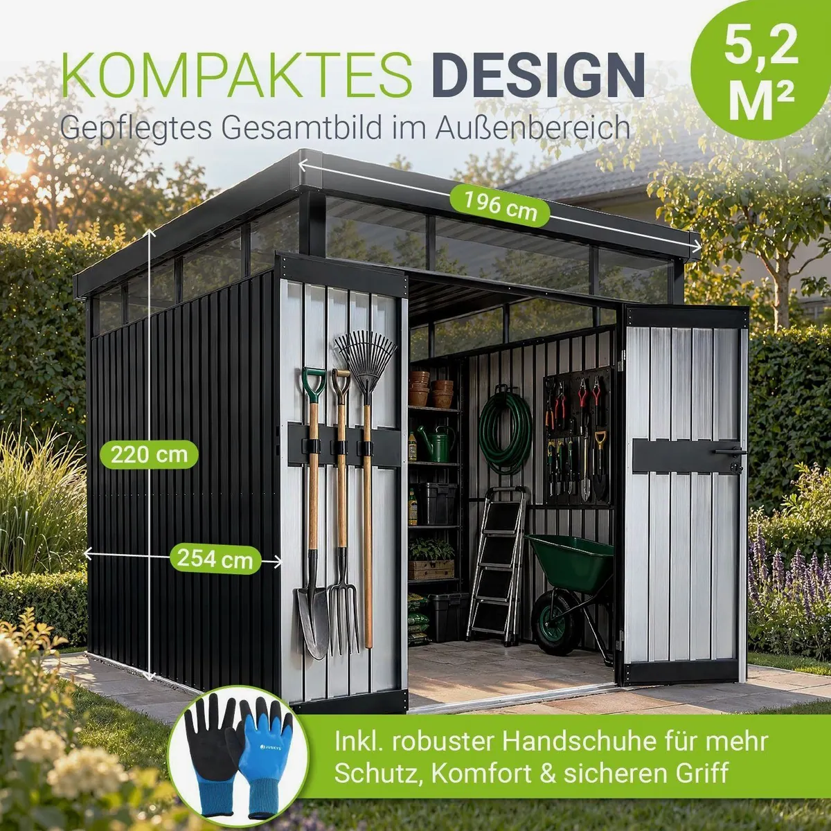 Juskys Luzern Gartenhaus, 5,2 m², wetterfest, abschließbare Tür, Fenster 2