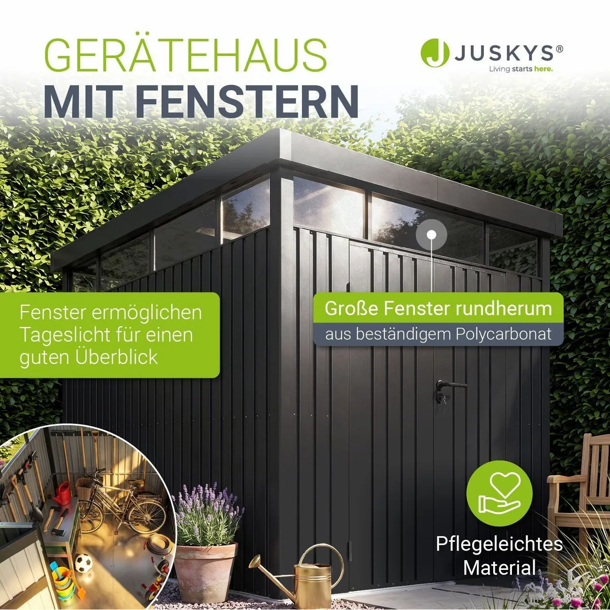 Juskys Luzern Gartenhaus, 5,2 m², wetterfest, abschließbare Tür, Fenster 3