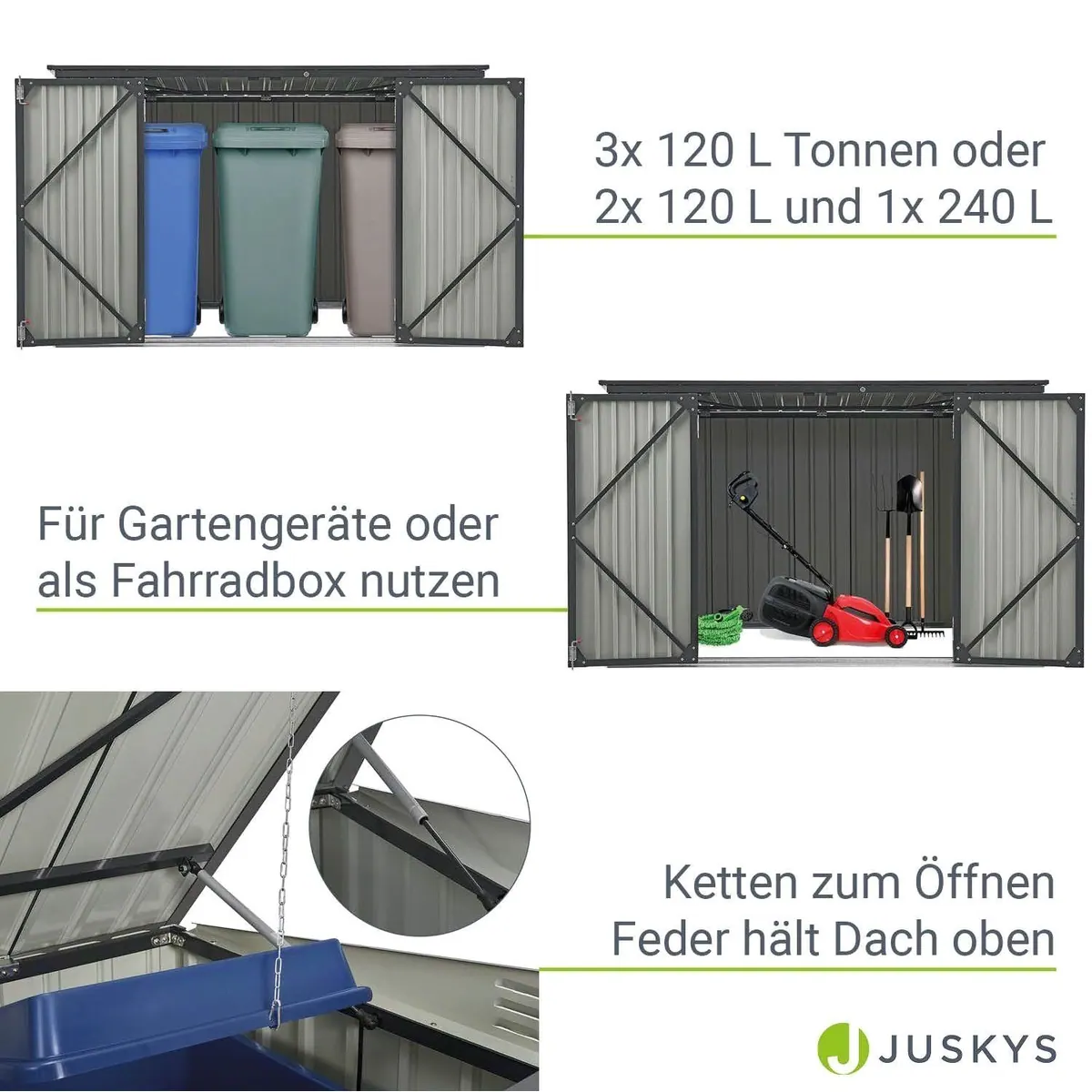 Juskys Mülltonnenbox Namur, verschließbar, Gasdruckfeder, große Türen 4