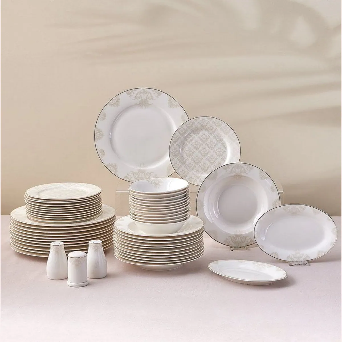 Karaca Elegance Bone Siena Geschirr-Set, 53-teilig für 12 Personen, edles Design