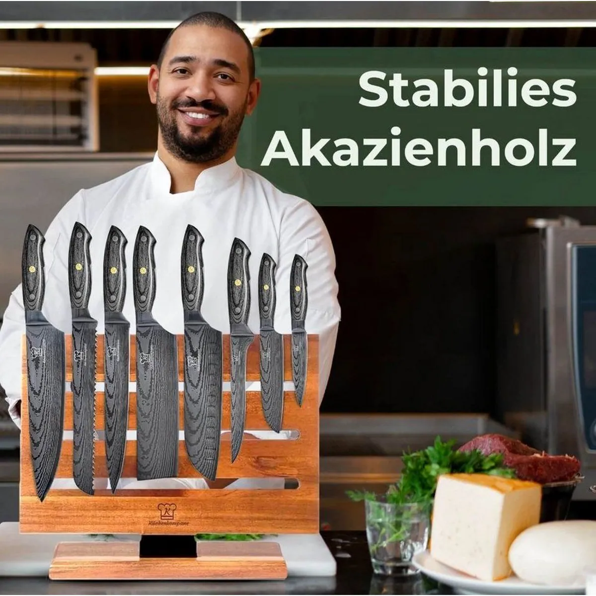 Küchenkompane Kumai Messer-Set, 7CR17 Edelstahl, Pakka-Holzgriff, magnetischer Messerblock 2