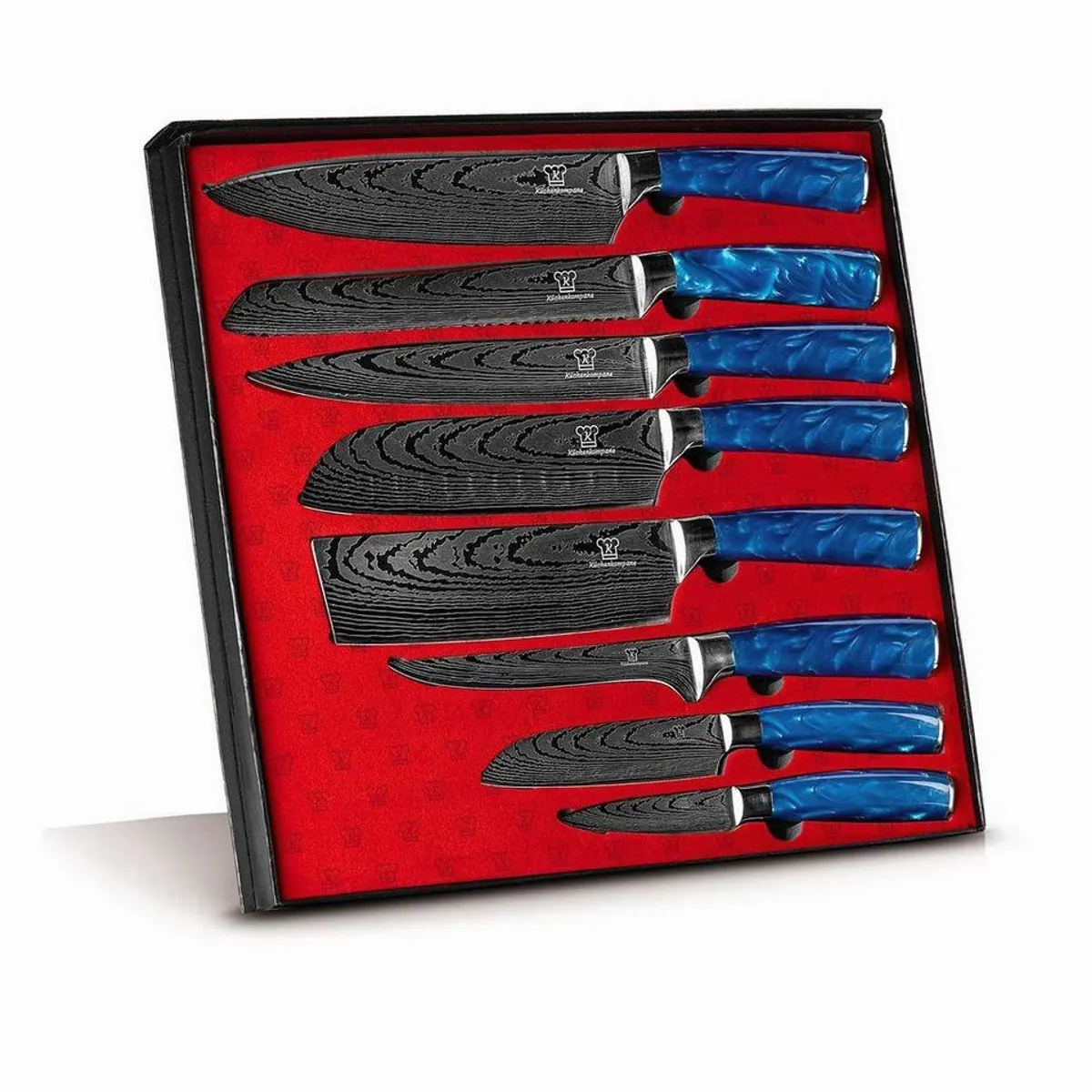 Küchenkompane Shiburu 8-teiliges Messerset, elegantes Damast Design, extrem scharf und langlebig