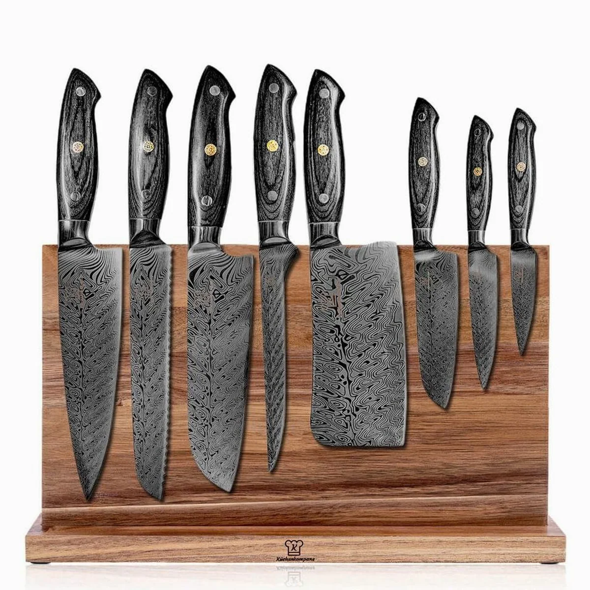 Küchenkompane Messerset 8-teilig, edles Damast-Design, inklusive magnetischem Messerblock