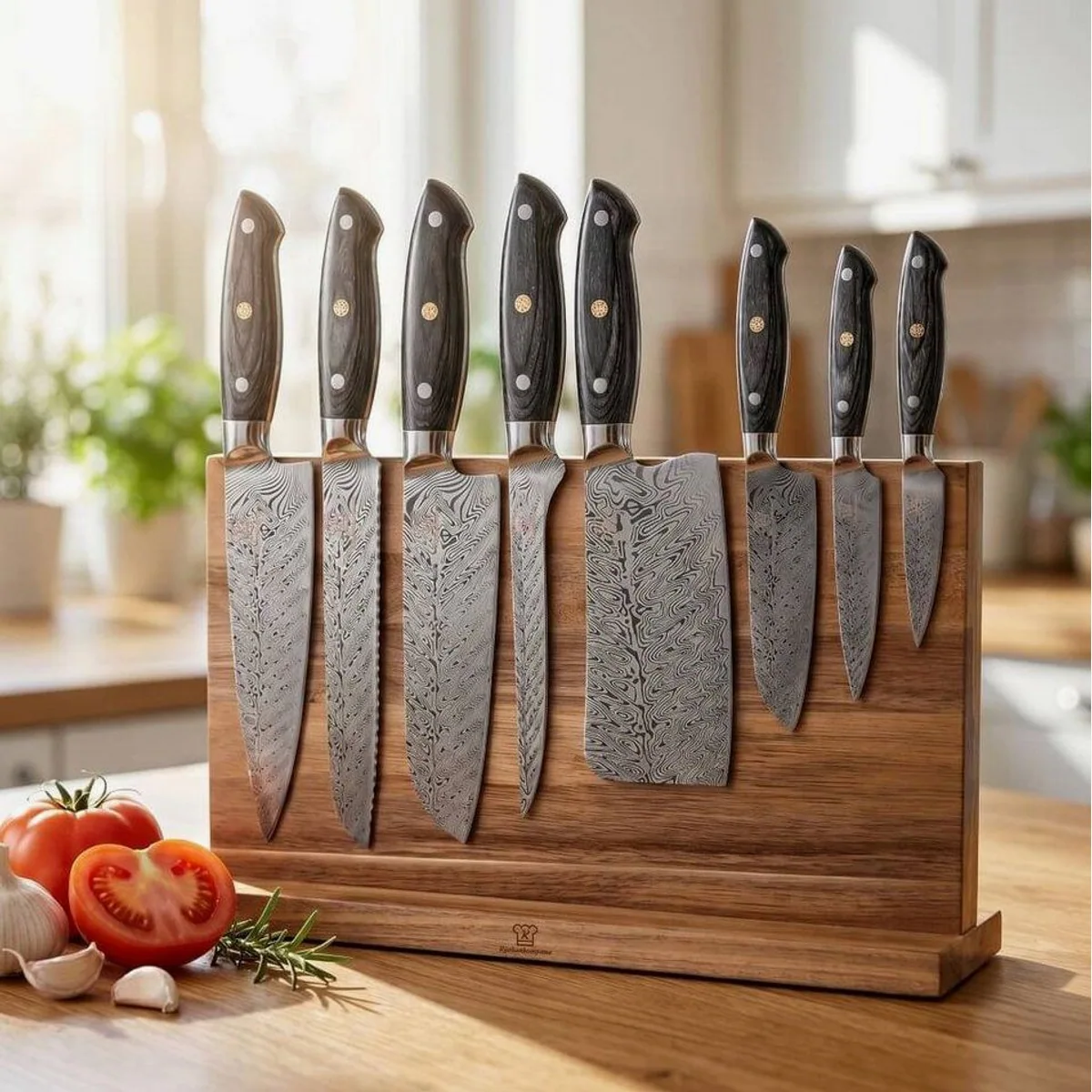 Küchenkompane Messerset 8-teilig, edles Damast-Design, inklusive magnetischem Messerblock 2