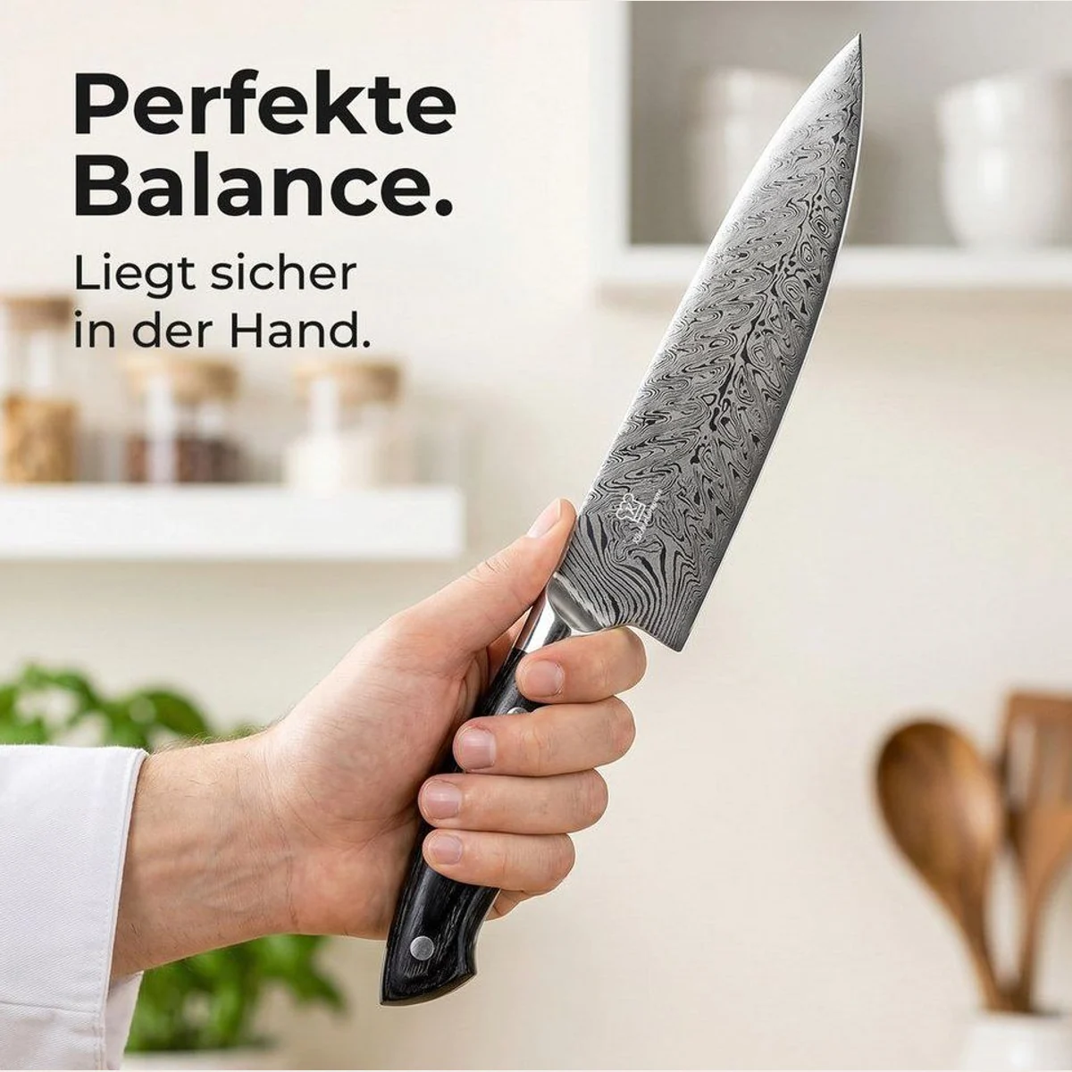 Küchenkompane Messerset 8-teilig, edles Damast-Design, inklusive magnetischem Messerblock 4