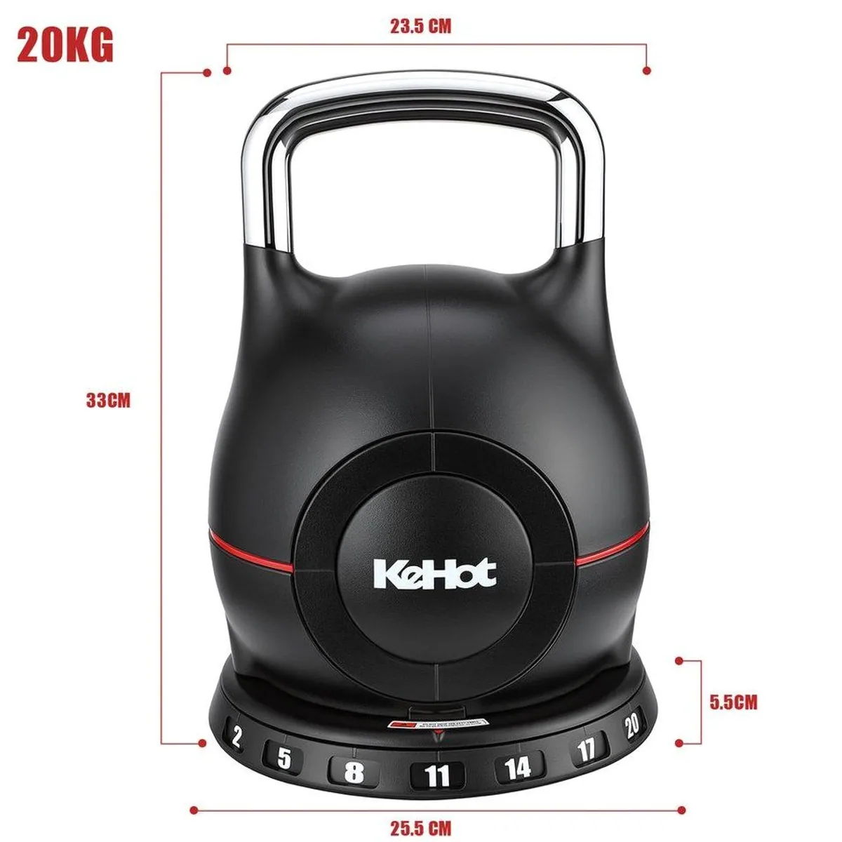 kehot Verstellbare Kettlebell 20 kg, 7 Gewichtsstufen, Schnellverstellung, platzsparend 2
