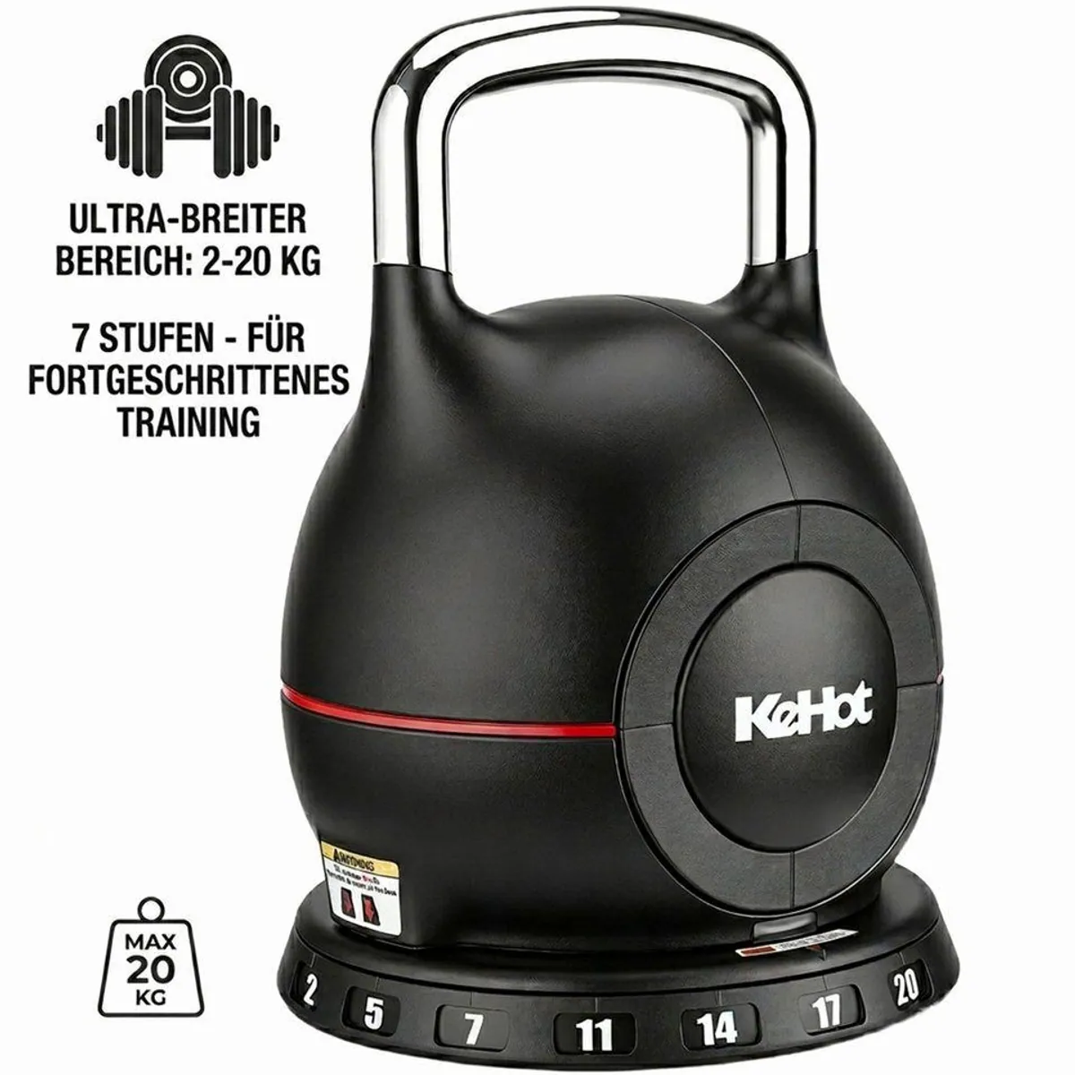 kehot Verstellbare Kettlebell 20 kg, 7 Gewichtsstufen, Schnellverstellung, platzsparend 3