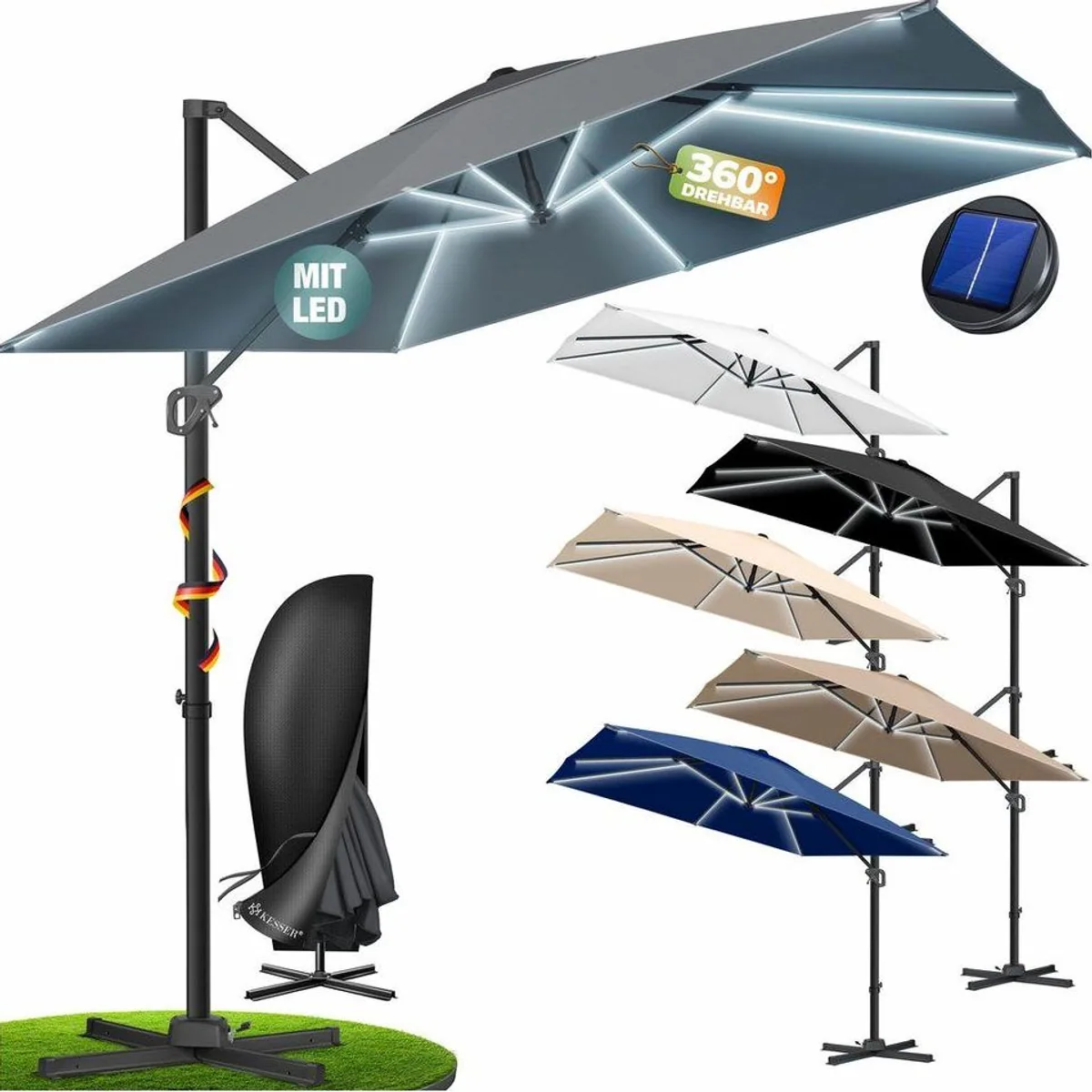 KESSER Ampelschirm SUN XL, 360° drehbar, 7 Neigungswinkel, wasserfest 4