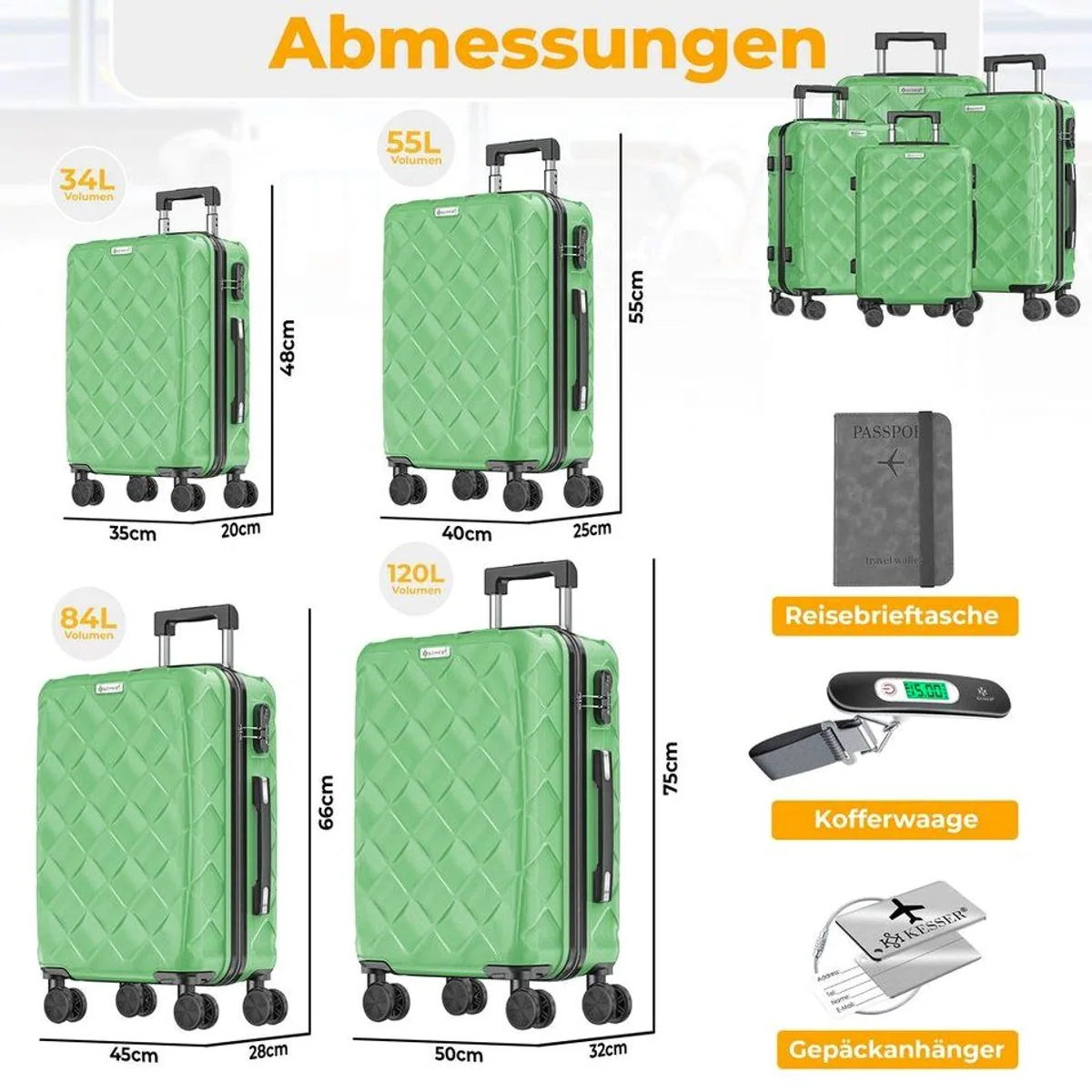 KESSER Kofferset, 4-teilig, robustes Design, integriertes Zahlenschloss, digitale Kofferwaage 2