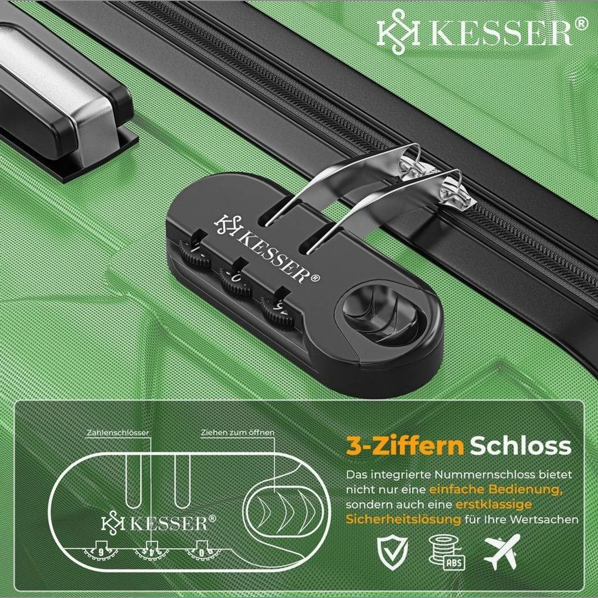 KESSER Kofferset, 4-teilig, robustes Design, integriertes Zahlenschloss, digitale Kofferwaage 3