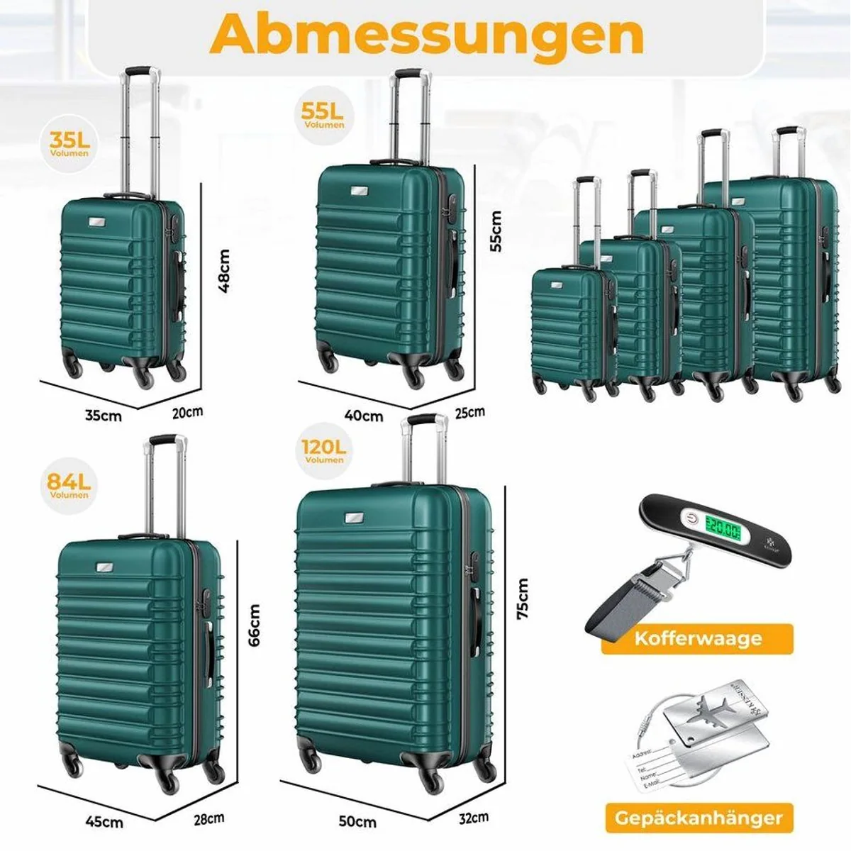 KESSER Kofferset, 4 Rollen, hohe Strapazierfähigkeit, integriertes Zahlenschloss 2