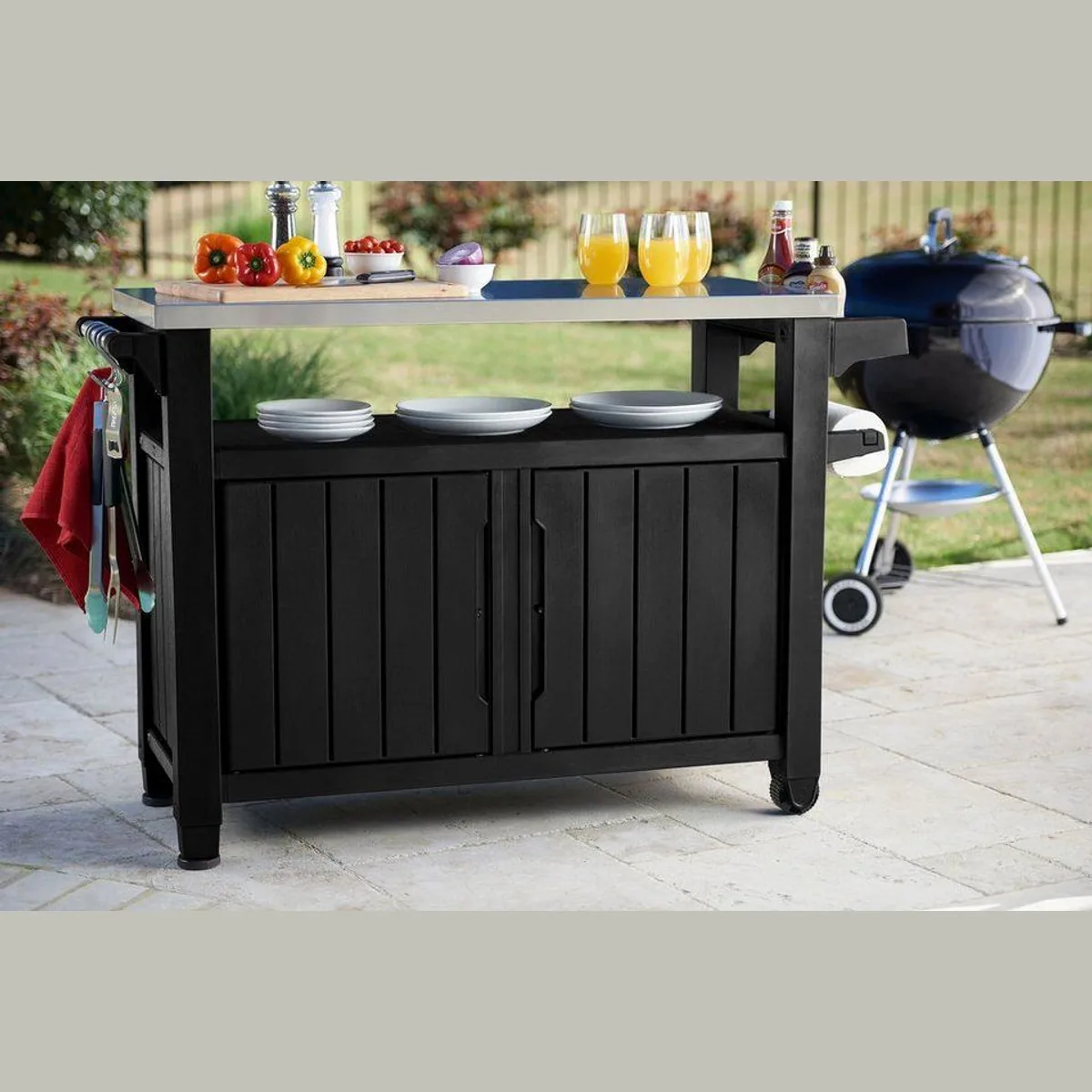 Keter Grillablagetisch UNITY XL, viel Stauraum, Edelstahlplatte, höhenverstellbar 5