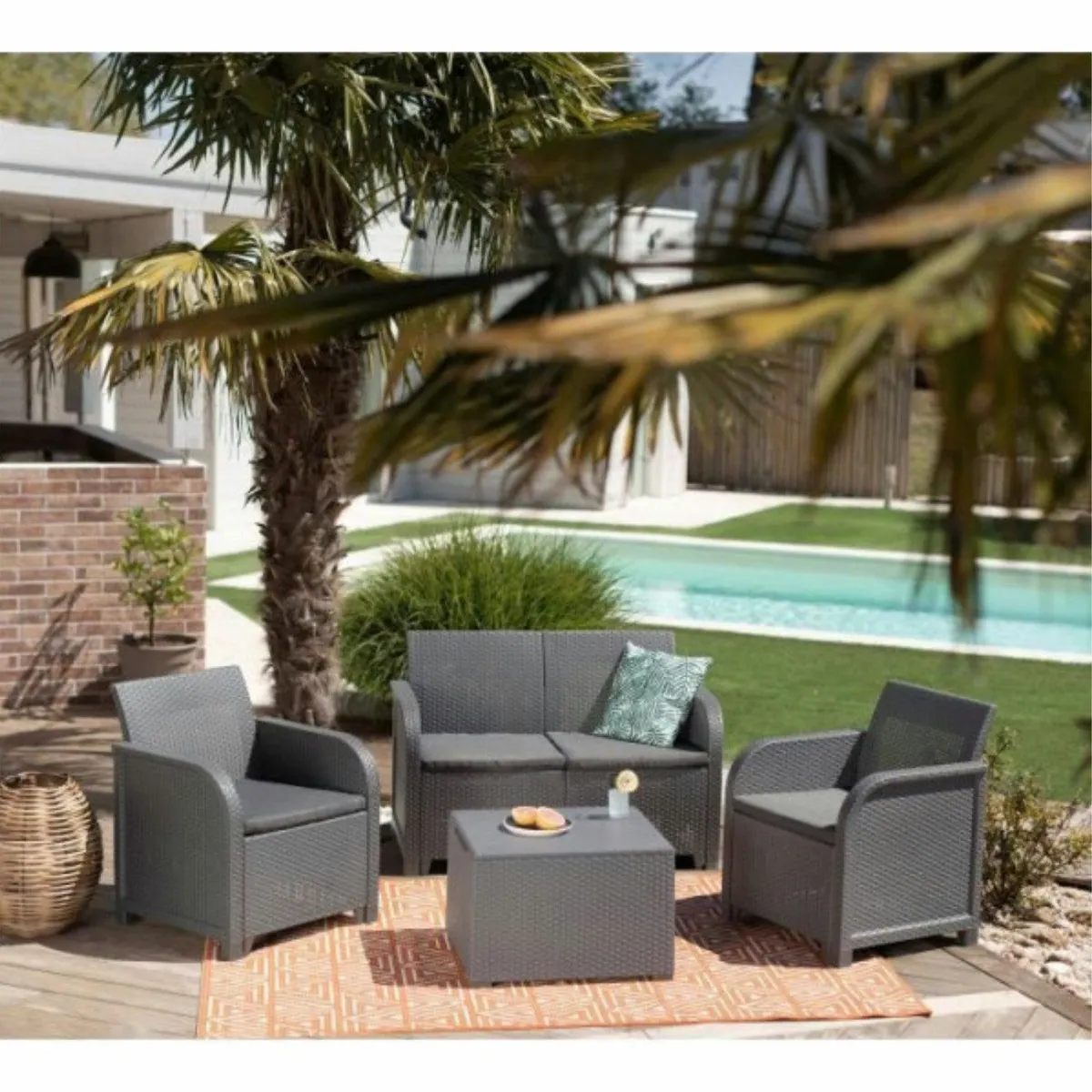 Keter San-Remo Gartenlounge-Set, 4-Sitzer, wetterfest, Rattan-Design