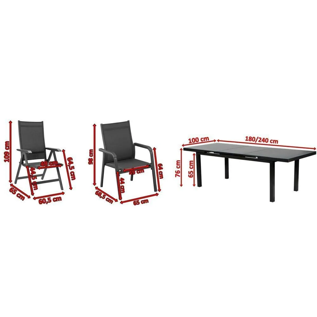 Kettler BasicPlus Esstischgruppe, anthrazit, 4 Stapelstühle, 2 Klappstühle 5