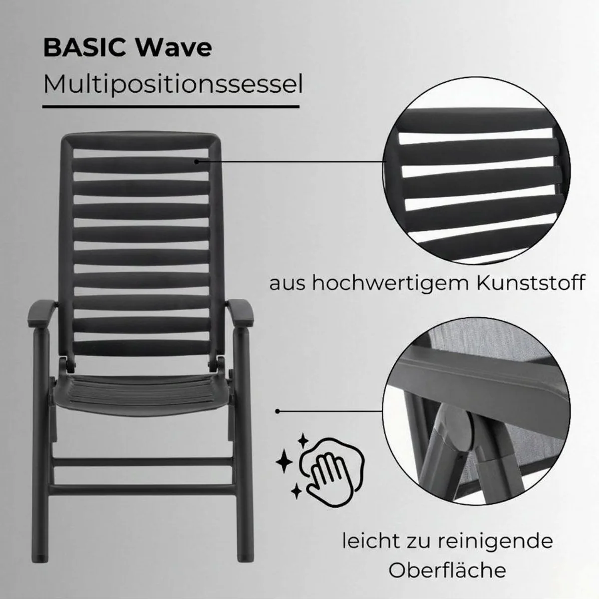 Kettler WAVE Klappsessel, mehrfach verstellbar, wetterfest, ergonomisch 5