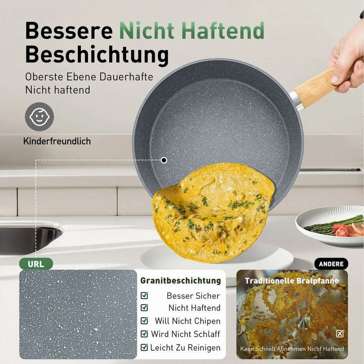 Kitchen Academy Topf-Set, 17-teilig, Aluminium, Granit — Induktionskompatibel, Antihaftbeschichtung, Glasdeckel 3