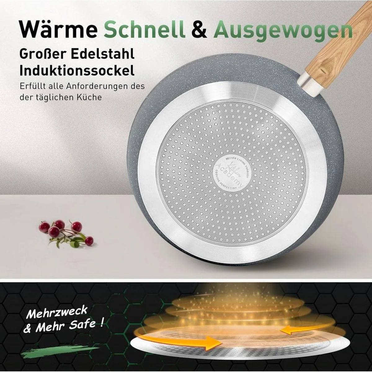 Kitchen Academy Topf-Set, 17-teilig, Aluminium, Granit — Induktionskompatibel, Antihaftbeschichtung, Glasdeckel 4