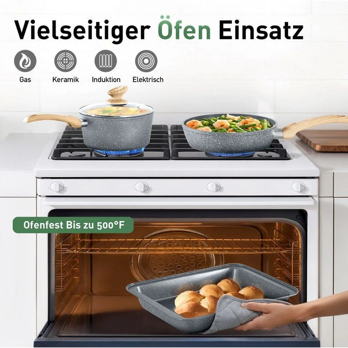 Kitchen Academy Topf-Set, 17-teilig, Aluminium, Granit — Induktionskompatibel, Antihaftbeschichtung, Glasdeckel 5
