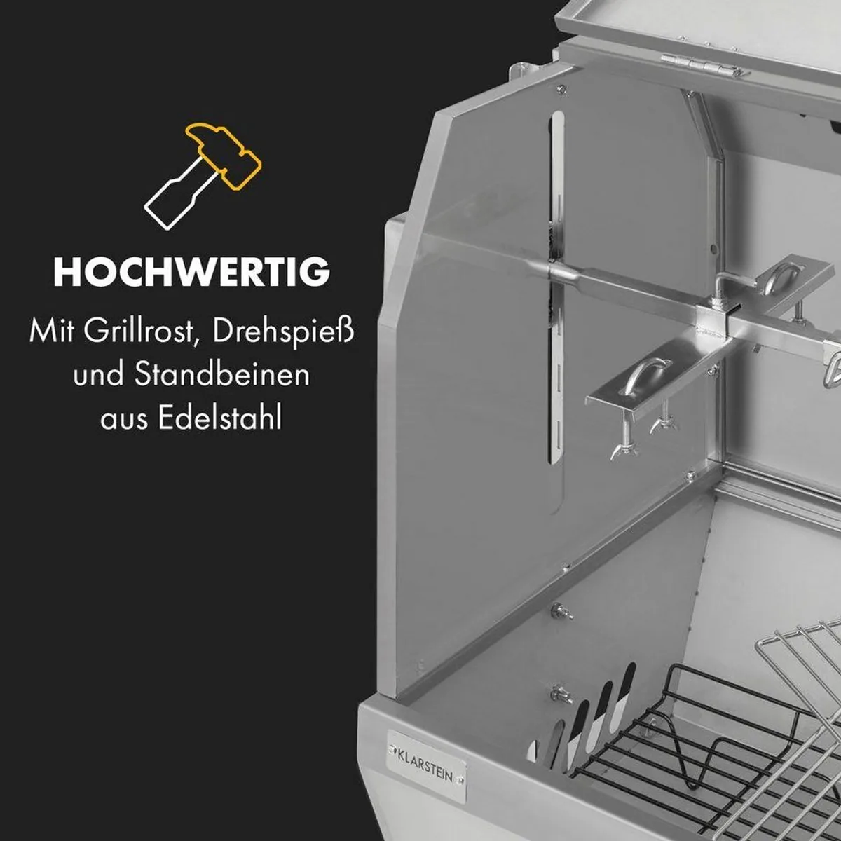 Klarstein Sauenland Pro XL Holzkohlegrill, Grillspieß mit Motor, präzise Temperaturkontrolle 3