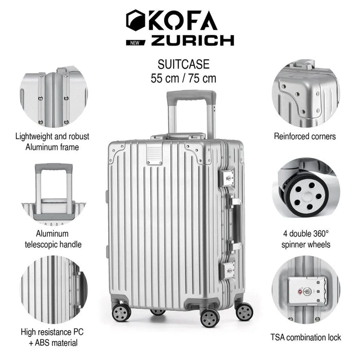 KOFA ZURICH Kofferset, M + XL, Hartschalen Trolley mit TSA Schloss 2