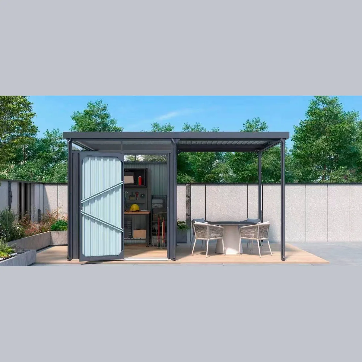 KONIFERA Gerätehaus Stefano mini, stabiler Stahl, seitlicher Anbau, ideal für Gartenbedarf