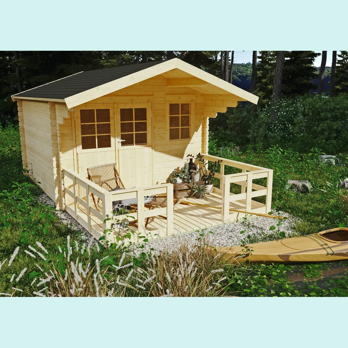 KONIFERA Gartenhaus Kallenberg 2, 9 m², mit Terrasse und Vordach 2