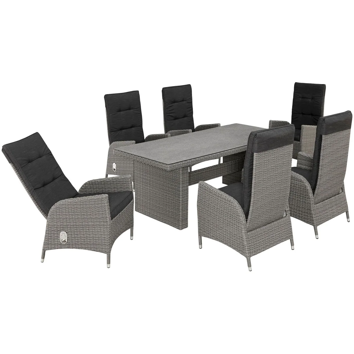 KONIFERA Garten-Essgruppe Brisbane, 13-tlg., 6 verstellbare Sessel, Tisch mit Stone-Spray-Glasplatte 2