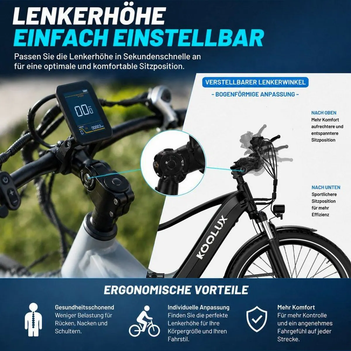 KOOLUX E-Bike 26 Zoll, 7-Gang Shimano, 624 Wh Akku, bequem & sicher 5