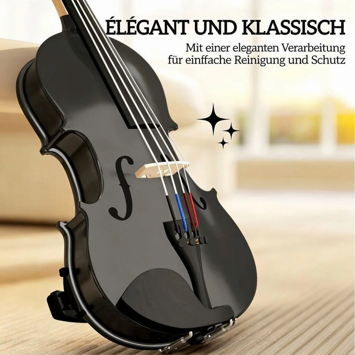 kowdom Violine 4/4 Set, Massivholz, sofort spielbereit, mit Zubehör 2