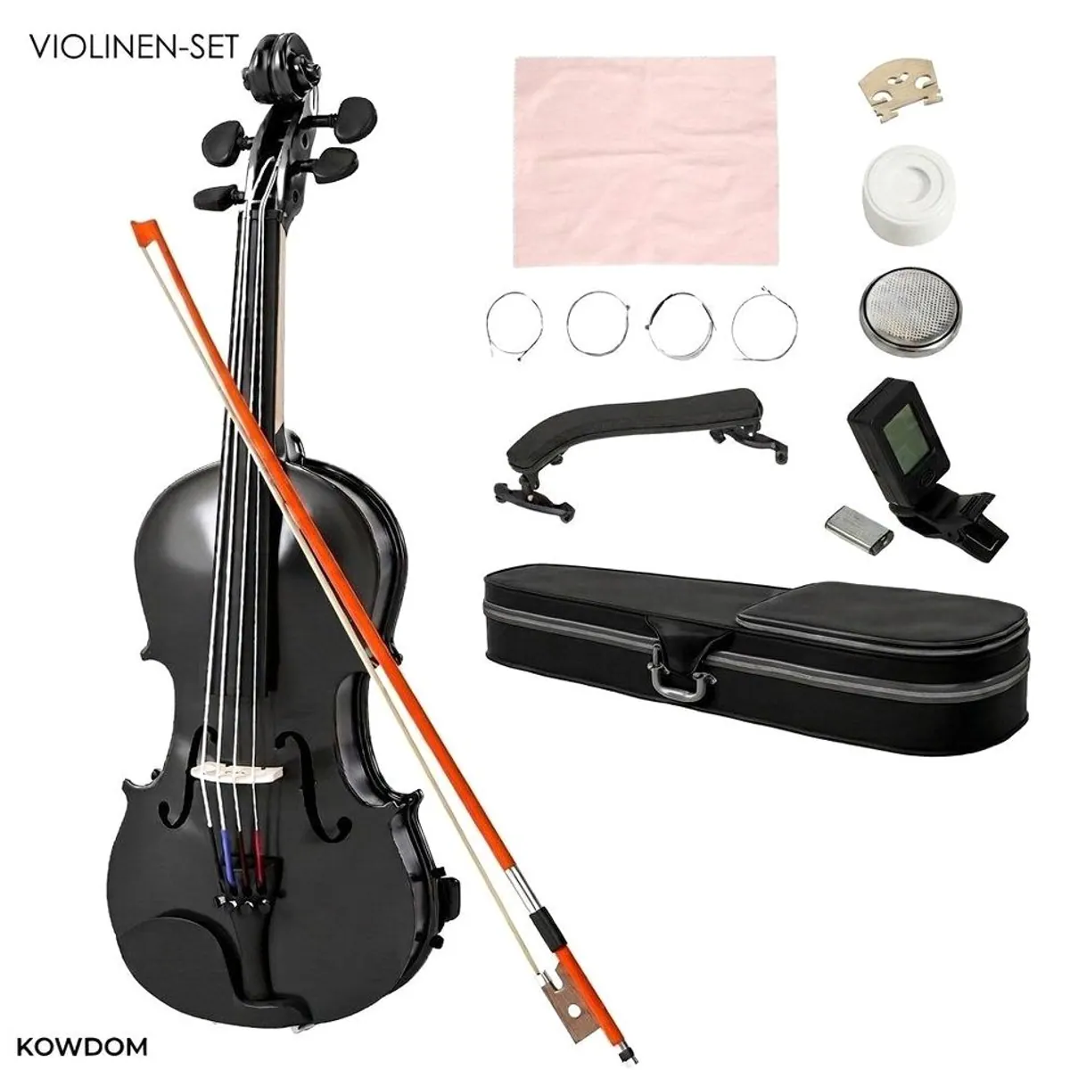 kowdom Violine 4/4, Massivholz, Komplettset mit Koffer & Zubehör