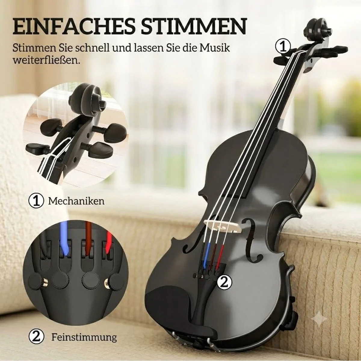 kowdom Violine 4/4, Massivholz, Komplettset mit Koffer & Zubehör 3