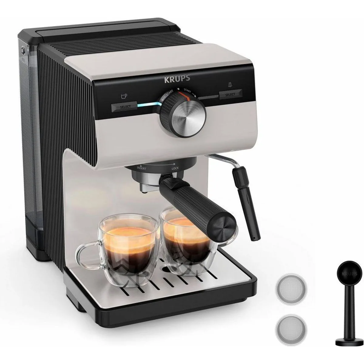 Krups XP381B Authentic Espressomaschine, intuitive Bedienung, Milchaufschäumer, 2 Siebeinsätze