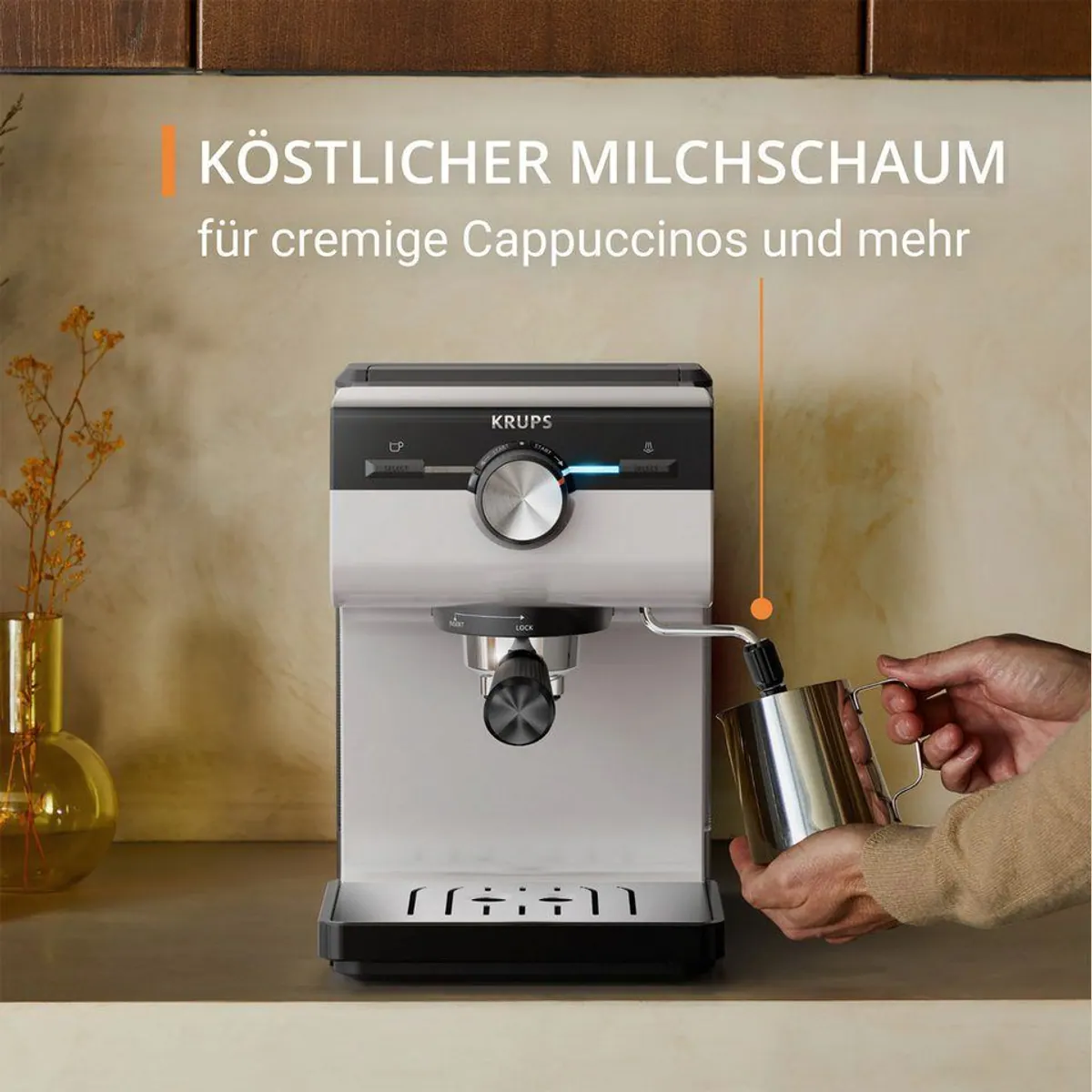 Krups XP381B Authentic Espressomaschine, intuitive Bedienung, Milchaufschäumer, 2 Siebeinsätze 4