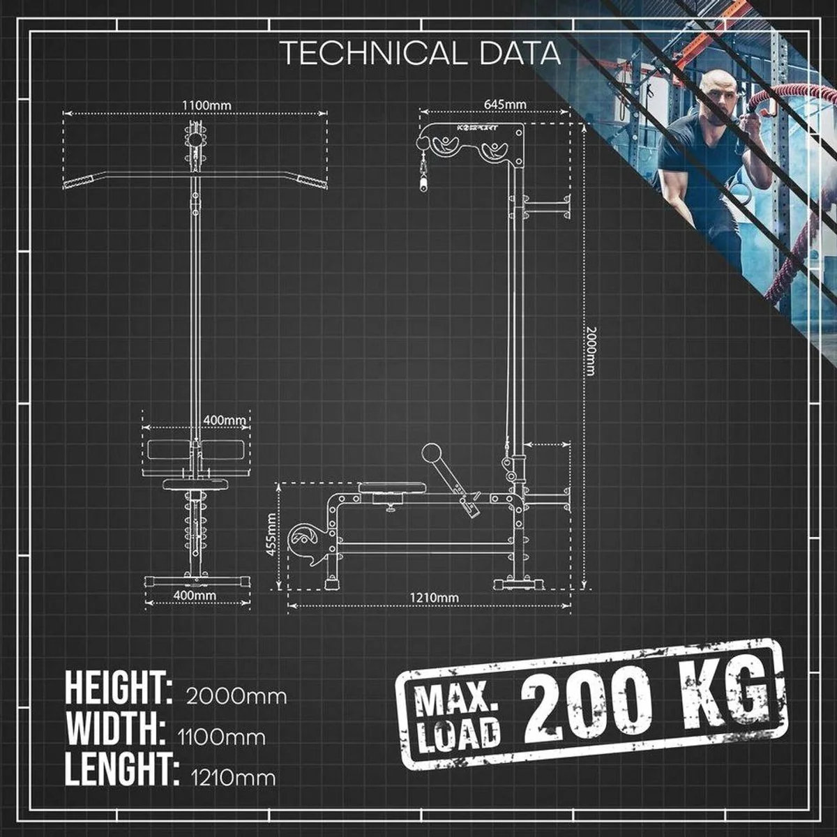 K-SPORT Kraftstation, Kabelzug & Latzug-Stange, bis 200 kg belastbar 2