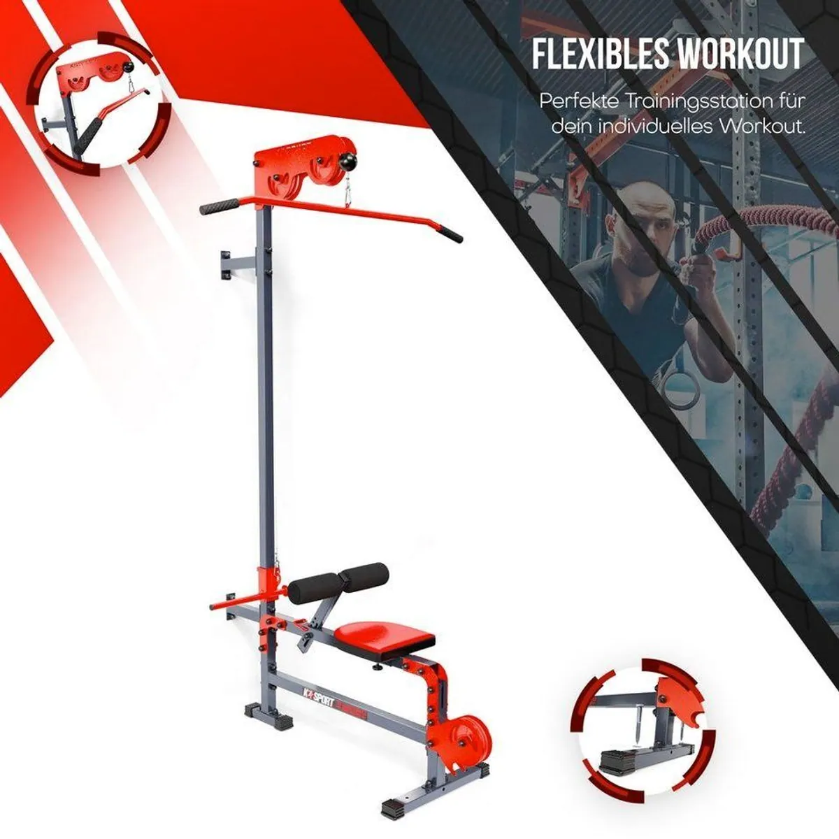 K-SPORT Kraftstation, Kabelzug & Latzug-Stange, bis 200 kg belastbar 3