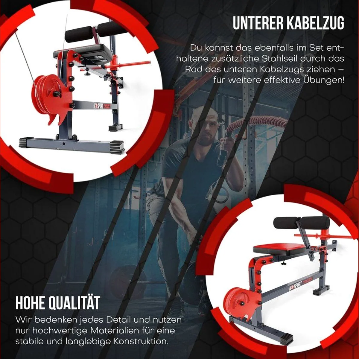 K-SPORT Kraftstation, Kabelzug & Latzug-Stange, bis 200 kg belastbar 4
