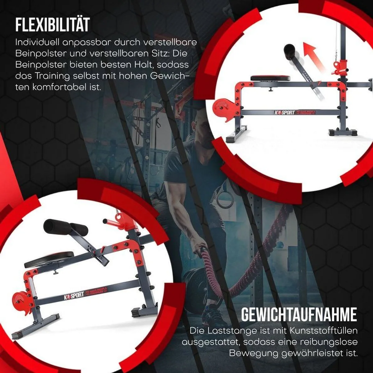 K-SPORT Kraftstation, Kabelzug & Latzug-Stange, bis 200 kg belastbar 5