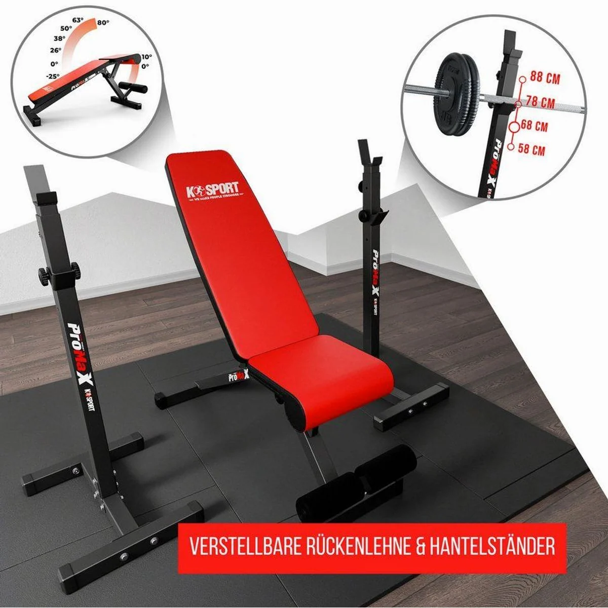 K-SPORT Trainingsbank mit Hantelständer, 7-stufig einstellbar 5