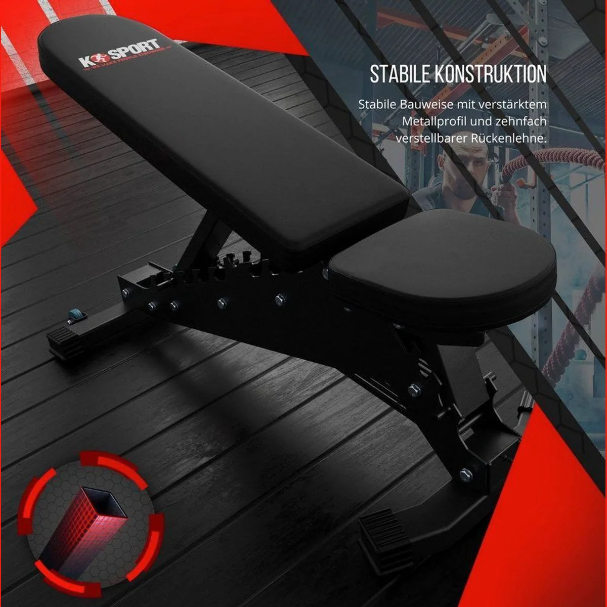 K-SPORT Hantelbank PROFI, extrem belastbar & verstellbar — für professionelles Training bis 350 kg 2
