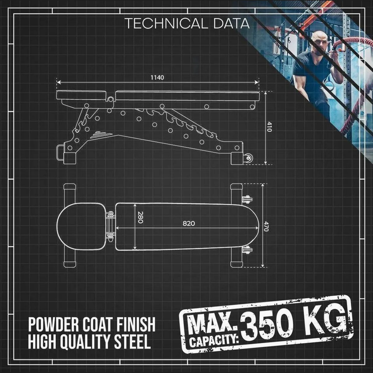 K-SPORT Hantelbank PROFI, extrem belastbar & verstellbar — für professionelles Training bis 350 kg 5