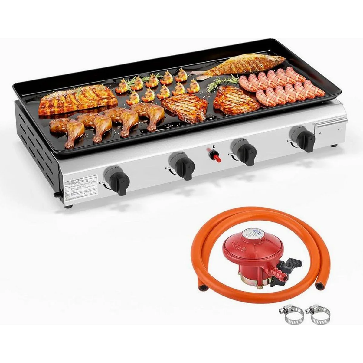 LALAHO Gasgrill Tischgasgrill, 4 Brenner, 11,72 kW Leistung, tragbar und kompakt