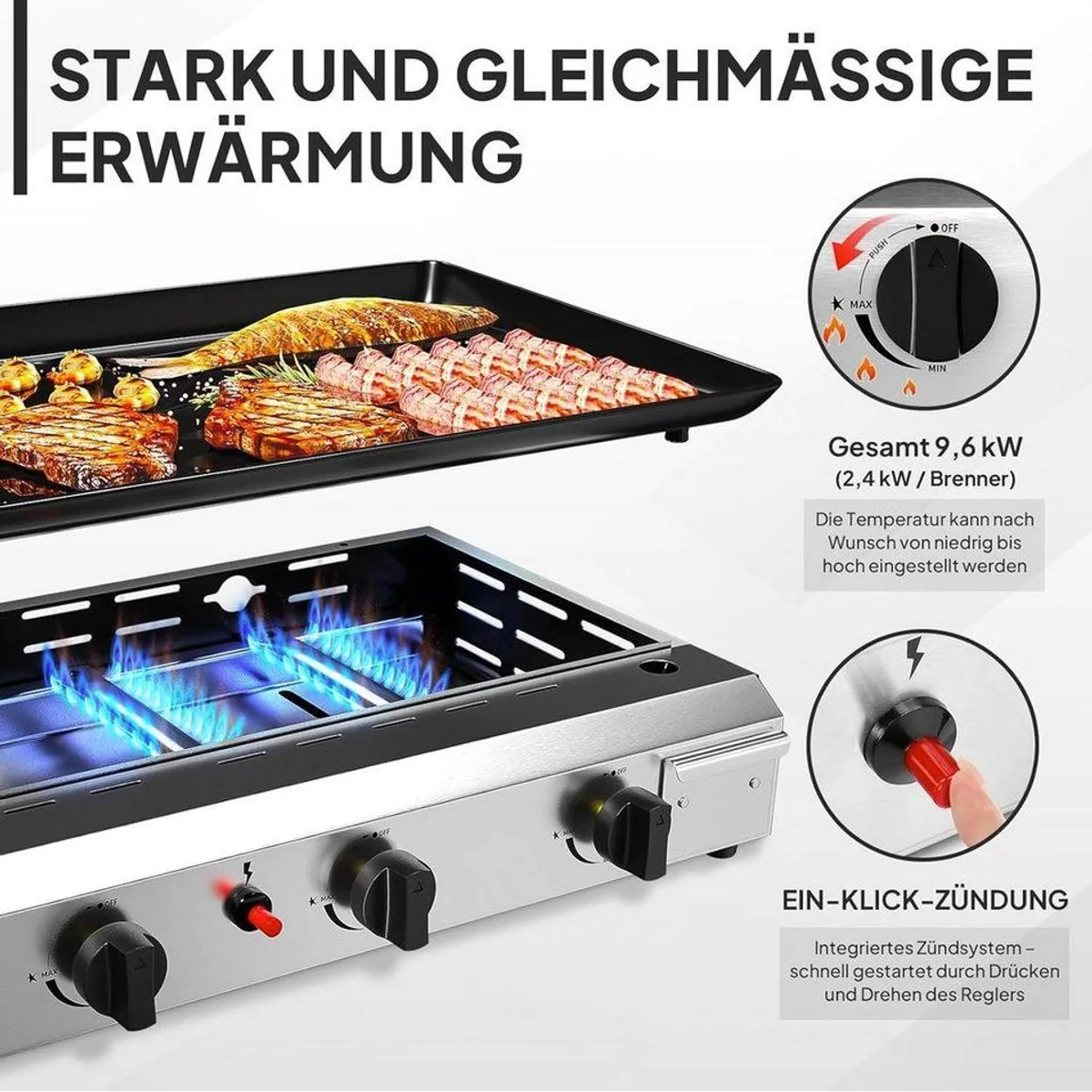 LALAHO Gasgrill Tischgasgrill, 4 Brenner, 11,72 kW Leistung, tragbar und kompakt 2