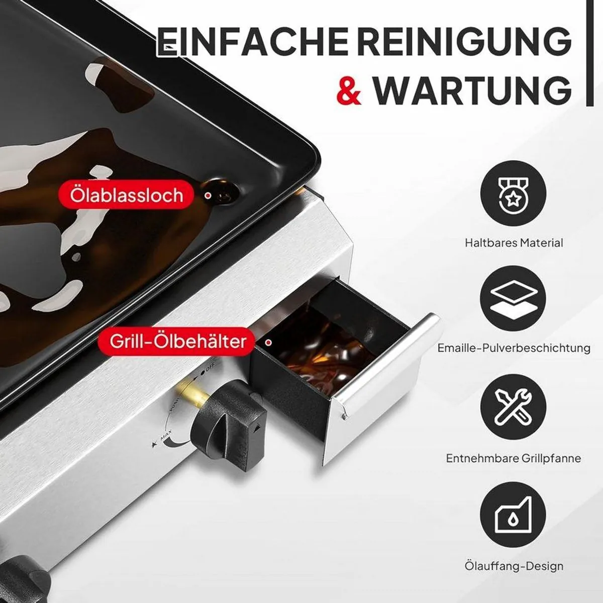 LALAHO Gasgrill Tischgasgrill, 4 Brenner, 11,72 kW Leistung, tragbar und kompakt 3