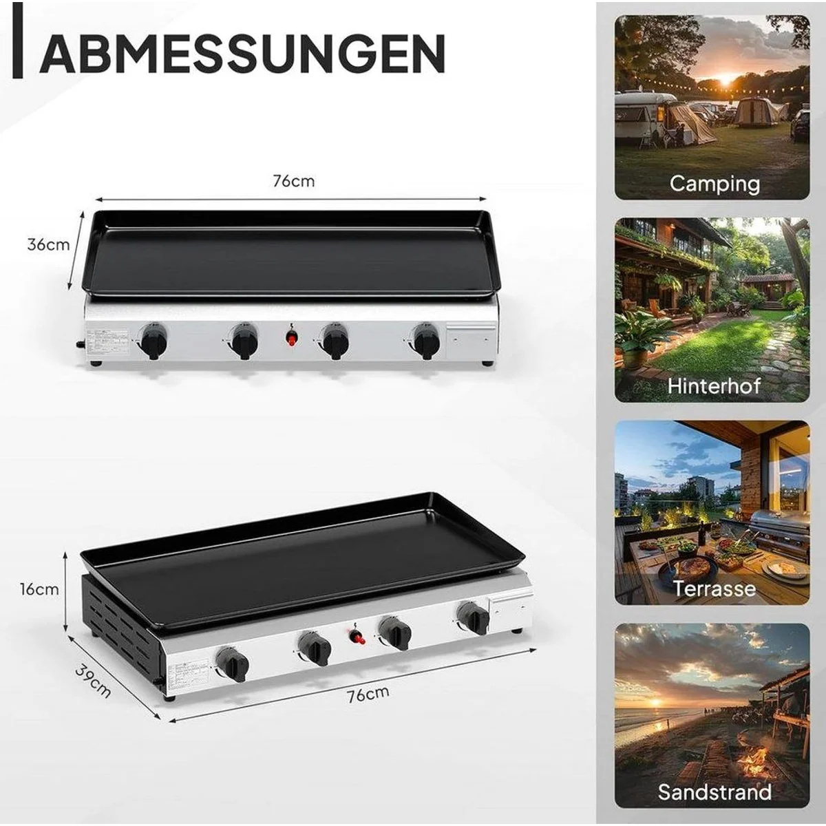LALAHO Gasgrill Tischgasgrill, 4 Brenner, 11,72 kW Leistung, tragbar und kompakt 5