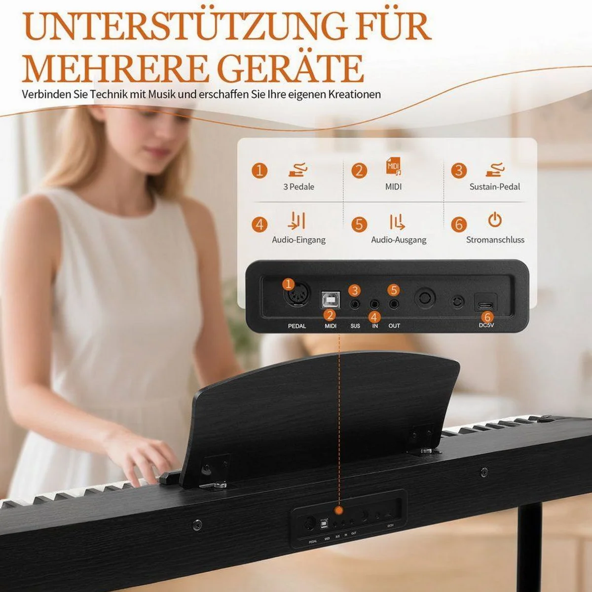 LALAHO Digitalpiano E-Piano 88 Tasten, Halbgewichtete Tasten, Bluetooth & MIDI 4