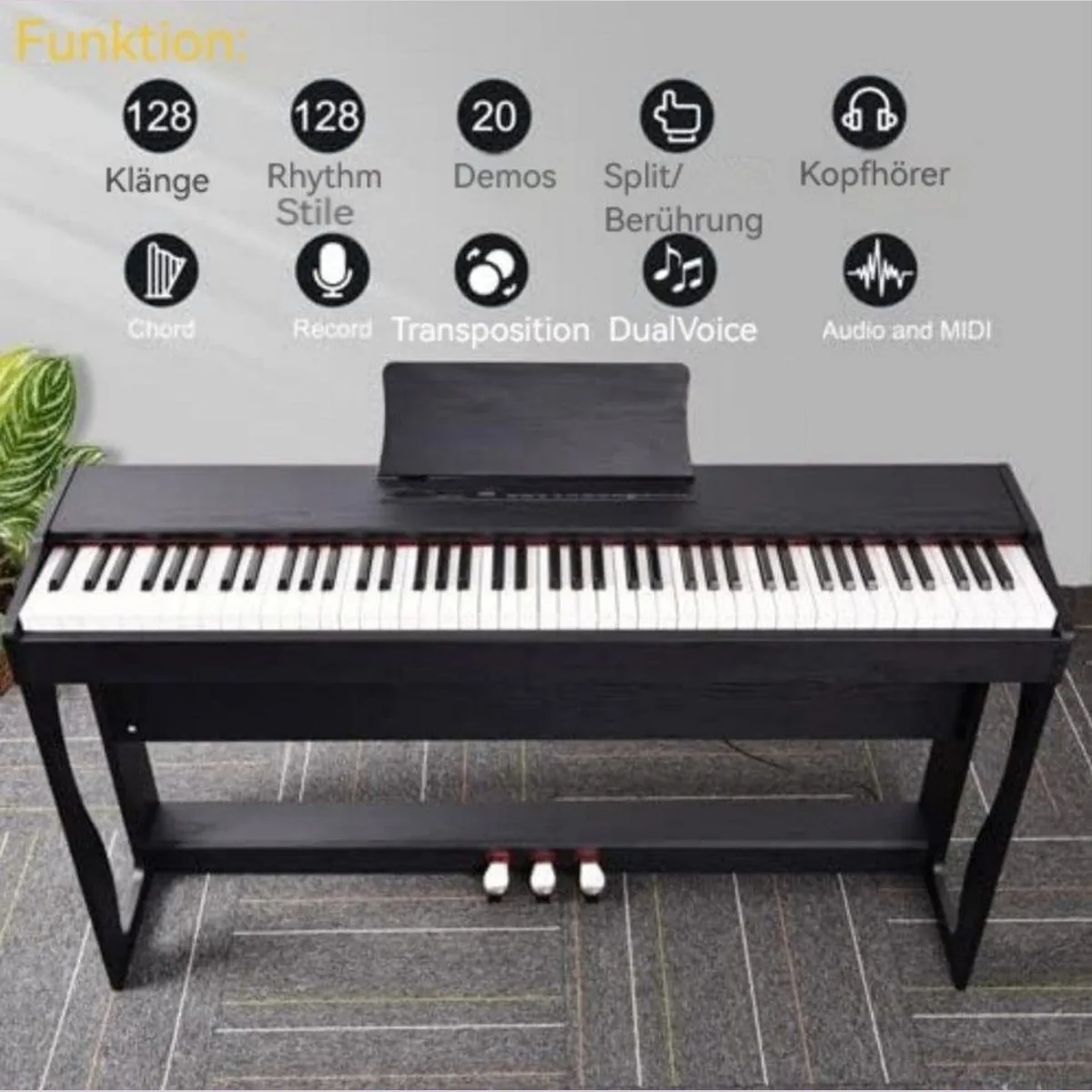 LALAHO GDP-104 Digitalpiano, 88 Tasten, Dual Bluetooth, 128 Rhythmen 5