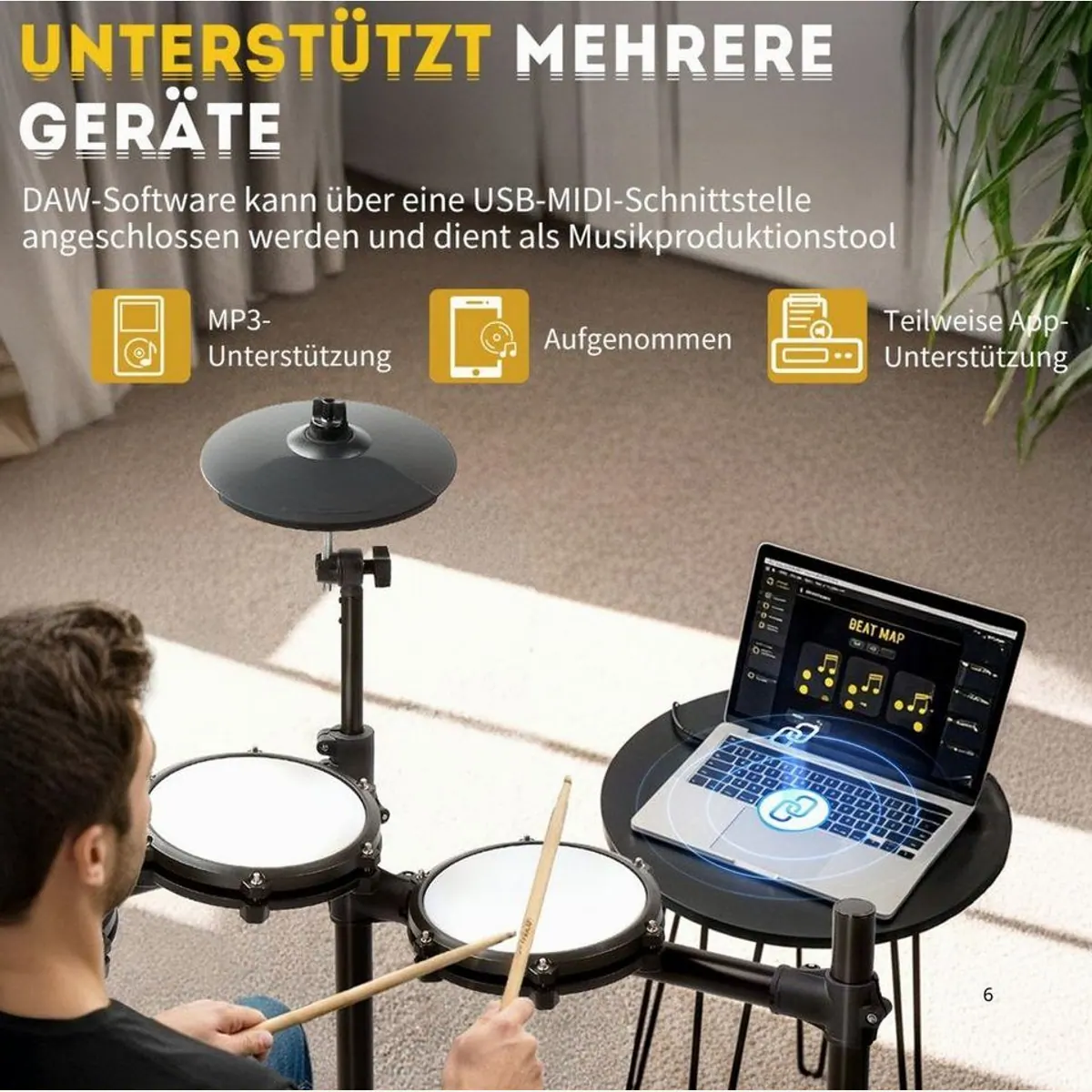 LALAHO E-Drum Komplettset, 225 Sounds, MIDI-Anschluss, 10 Demosongs 2