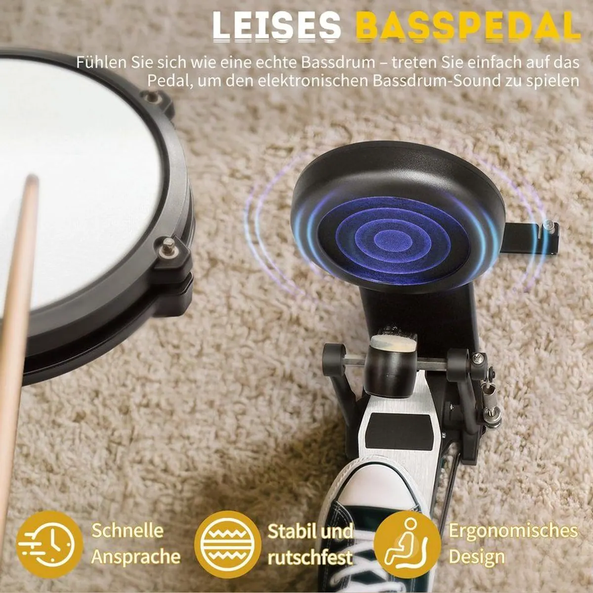 LALAHO E-Drum Komplettset, 225 Sounds, MIDI-Anschluss, 10 Demosongs 4