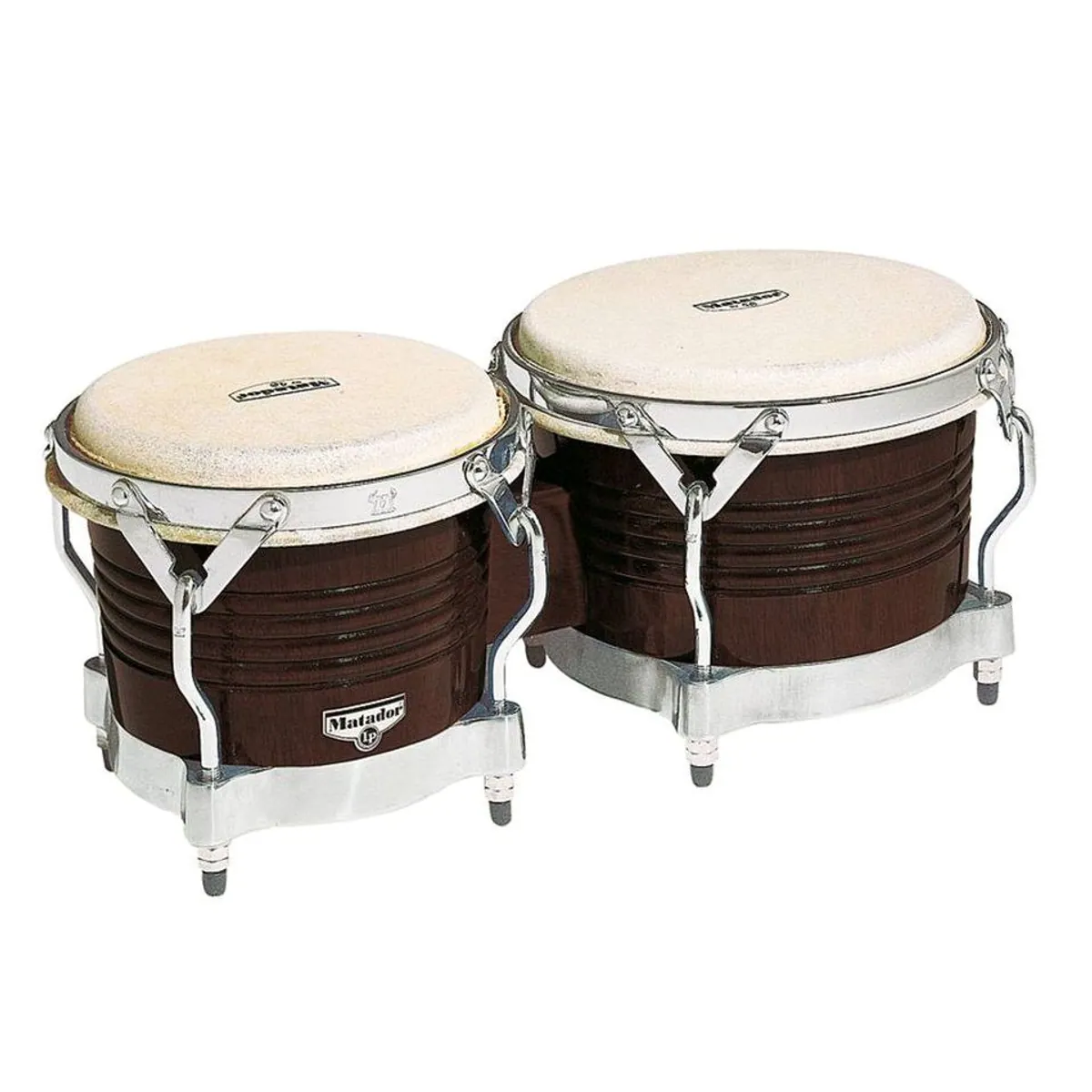 Latin Percussion Matador Bongos M201, 7 1/4" & 8 5/8", dunkles Braun — traditionelles Design, strapazierfähige Felle, klarer Klang