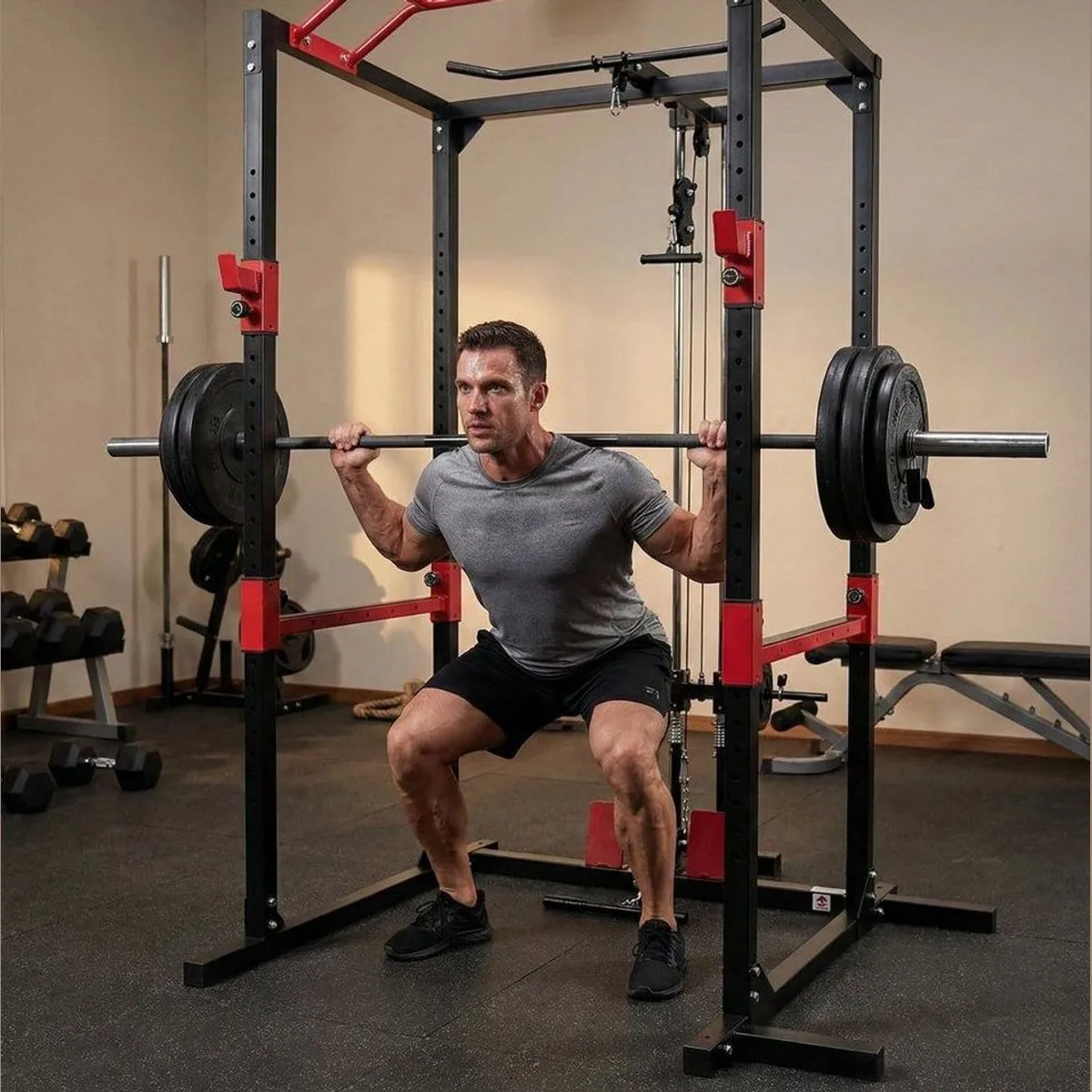 Levivo Power Rack Kraftstation, vielseitig einsetzbar, mit Latzzug und Ruderfunktion 2
